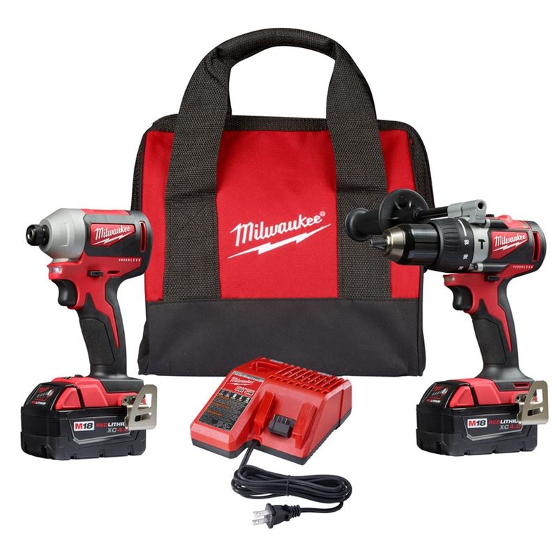 Milwaukee 2893-22 M18 Brushless 2-Tool Combo Kit, Hammer Drill/ 3-Speed Impact Driver