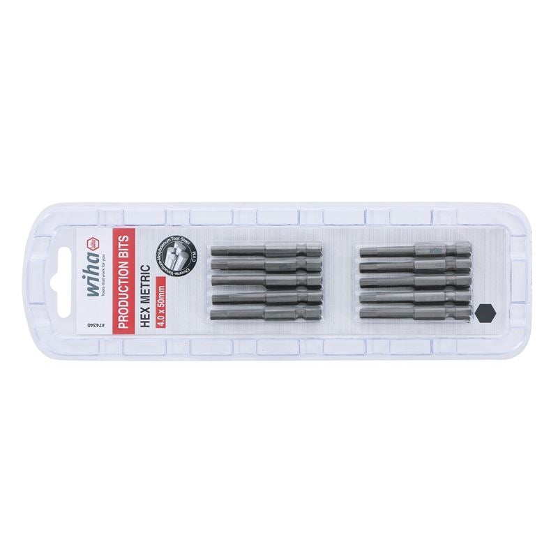 Wiha Hex Metric Power Bit 4.0 x 50mm Pack of 10 Bits