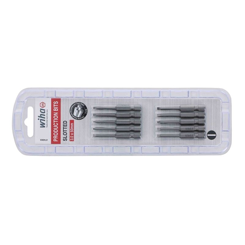 Wiha Slotted Power Bit 3.0 x 50mm Pack of 10 Bits