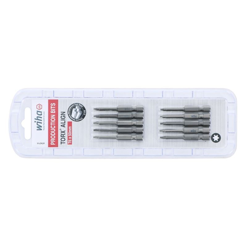 Wiha Torx Align Power Bit T6 x 50mm Pack of 10 Bits