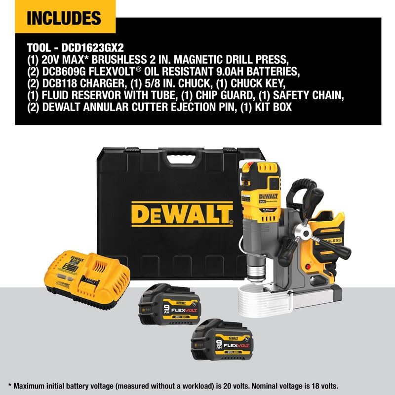 DEWALT DCD1623GX2 20V MAX Brushless Cordless 2 in. Magnetic Drill Press with FLEXVOLT ADVANTAGE Kit