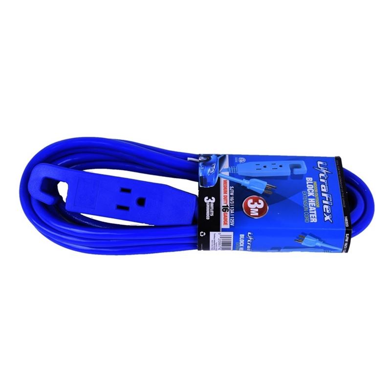 Extension Cord SJTW 16 / 3 3m 3-Outlet Block Heater