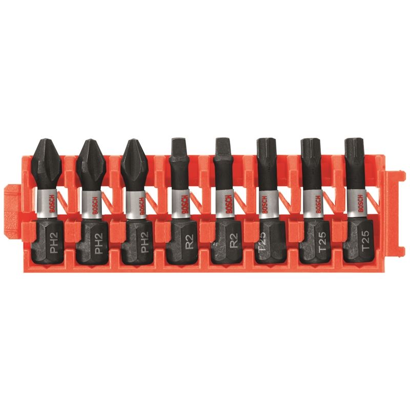 Bosch | CCSV108 8 pc. Impact Tough Phillips, Square and Torx 1 In. Insert Bits with Clip for Custom Case System