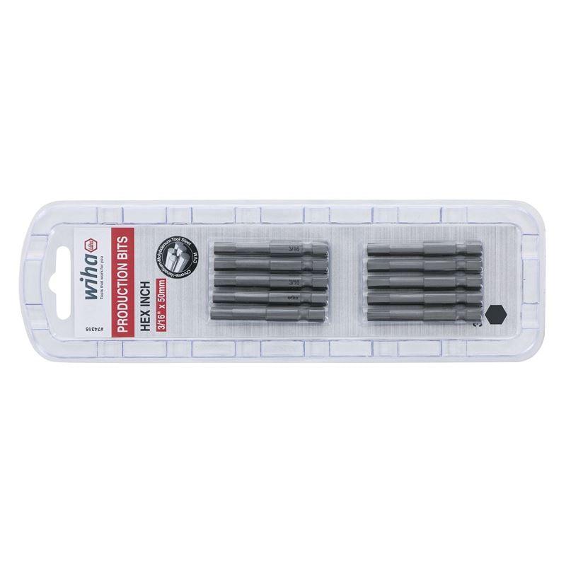 Wiha Hex Inch Power Bit 3/16 x 50mm Pack of 10 Bits