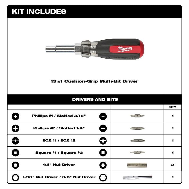 Milwaukee 48-22-2880 13in1 Cushion-Grip Screwdriver with ECX