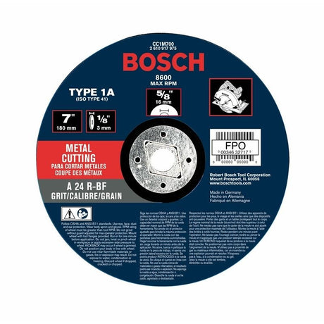 Bosch | CC1M700 7 In. x 1/8 In. 7/8 In. Arbor Type 1A (ISO 41) 24 Grit Metal Cutting Grinding Wheel - Mississauga Hardware Centre IncBoschCC1M700