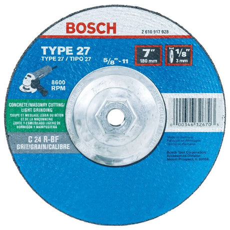 Bosch | CG27M450 4 - 1/2 In. 3/32 In. 7/8 In. Arbor Type 27 24 Grit Light Grinding/Metal Cutting Abrasive Wheel - Mississauga Hardware Centre IncBOSCHCG27M450