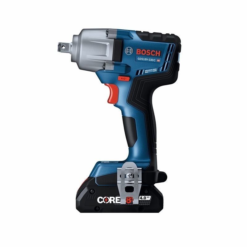 Bosch GDS18V - 330CB25 18V Brushless Connected - Ready 1/2 In. Mid - Torque Impact Wrench Kit with Frictin Ring and Thru - Hole and (2) CORE 18V 4.0 Ah Compact Batteries - Mississauga Hardware Centre IncBoschGDS18V-330CB25