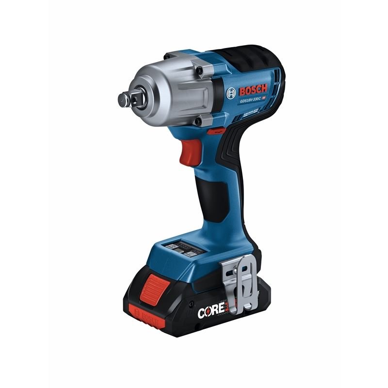 Bosch GDS18V - 330CB25 18V Brushless Connected - Ready 1/2 In. Mid - Torque Impact Wrench Kit with Frictin Ring and Thru - Hole and (2) CORE 18V 4.0 Ah Compact Batteries - Mississauga Hardware Centre IncBoschGDS18V-330CB25