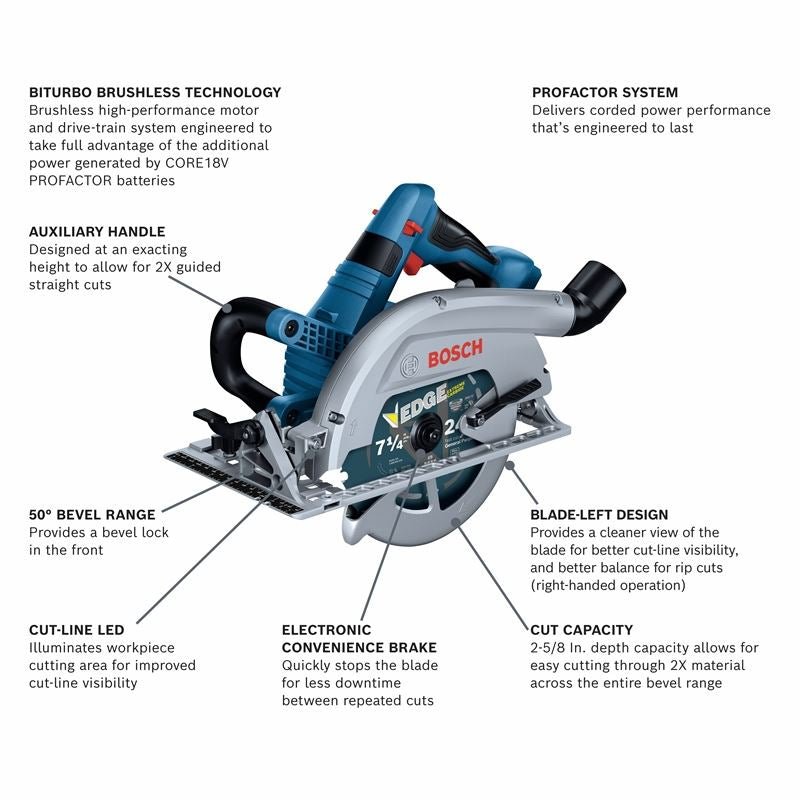 Bosch GKS18V - 26LN PROFACTOR 18V Strong Arm 7 - 1/4 In. Blade Left Circular Saw (Bare Tool) - Mississauga Hardware Centre IncBOSCHGKS18V-26LN