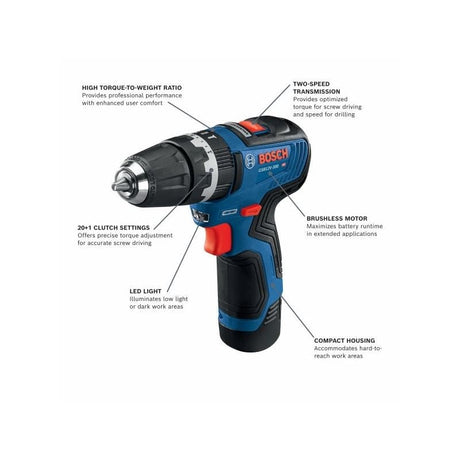 Bosch GSB12V - 300B22 12V Max Brushless 3/8 In. Hammer Drill/Driver Kit with (2) 2.0 Ah Batteries - Mississauga Hardware Centre IncBOSCHGSB12V-300B22