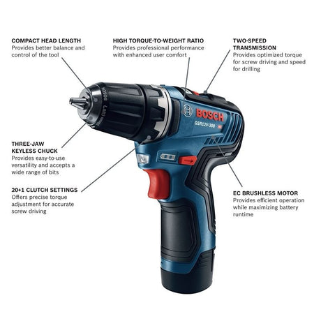 Bosch GSR12V - 300B22 12V Max EC Brushless 3/8 In. Drill/Driver Kit - Mississauga Hardware Centre IncBoschGSR12V-300B22