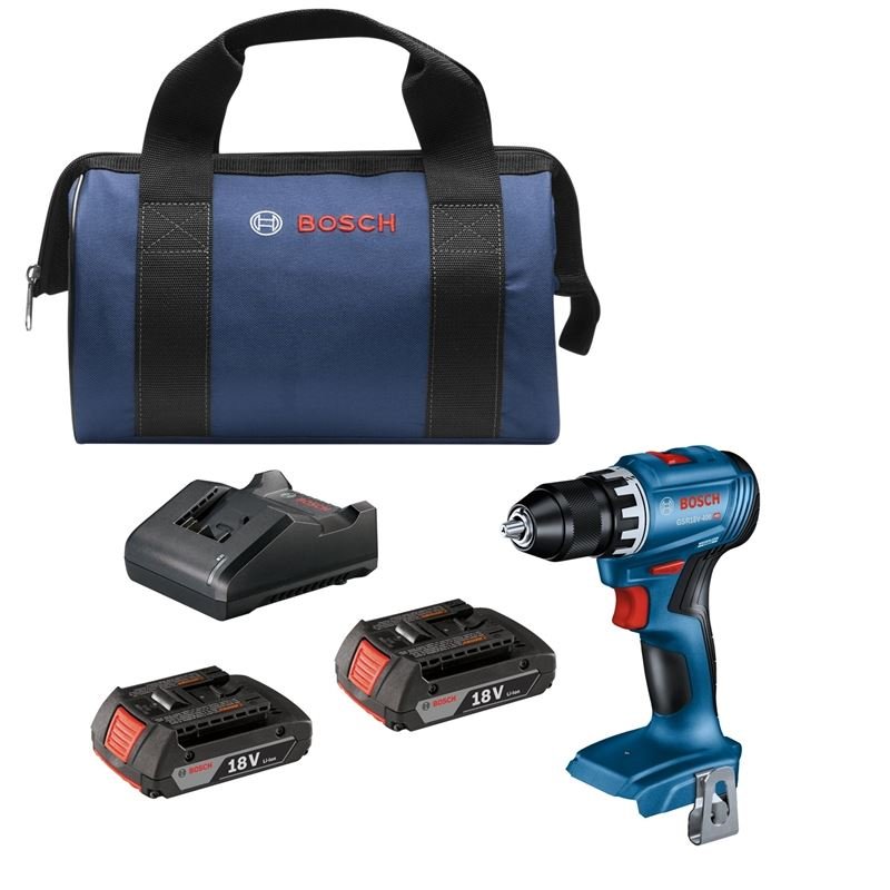 Bosch GSR18V - 400B22 18V Compact Brushless 1/2 In. Drill/Driver Kit with (2) 2.0 Ah SlimPack Batteries - Mississauga Hardware Centre IncBoschGSR18V-400B22