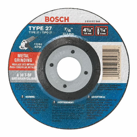 Bosch | GW27M450 4 - 1/2 In. 1/4 In. 7/8 In. Arbor Type 27 30 Grit Grinding Abrasive Wheel - Mississauga Hardware Centre IncBOSCHGW27M450