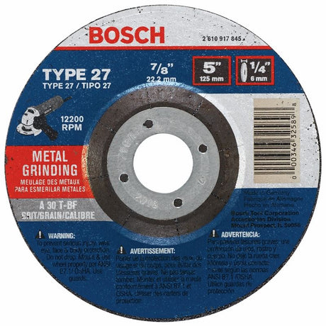 Bosch | GW27M500 5 In. 1/4 In. 7/8 - 11 In. Arbor Type 27 30 Grit Grinding Abrasive Wheel - Mississauga Hardware Centre IncBOSCHGW27M500
