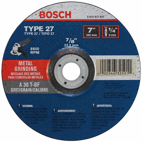 Bosch | GW27M700 7 In. 1/4 In. 7/8 In. Arbor Type 27 30 Grit Grinding Abrasive Wheel - Mississauga Hardware Centre IncBoschGW27M700