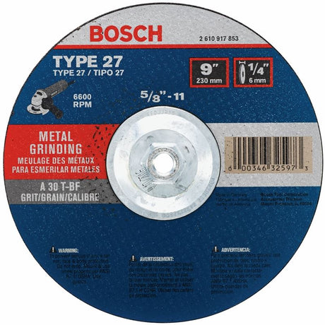 Bosch | GW27M901 9 In. 1/4 In. 5/8 - 11 In. Arbor Type 27 30 Grit Grinding Abrasive Wheel - Mississauga Hardware Centre IncBoschGW27M901