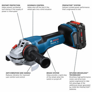 Bosch GWS18V - 13PB14 PROFACTOR 18V Spitfire 5 - 6 In. Angle Grinder with Paddle Switch with (1) CORE 18V 8.0 Ah PROFACTOR Performance Battery - Mississauga Hardware Centre IncBOSCHGWS18V-13PB14
