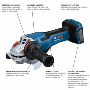Bosch GWS18V - 13PN PROFACTOR 18V Spitfire 5 - 6 In. Angle Grinder with Paddle Switch (Bare Tool) - Mississauga Hardware Centre IncBOSCHGWS18V-13PN