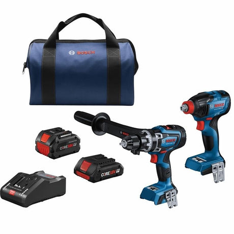 Bosch GXL18V - 260B26 18V 2 - Tool Combo Kit with Connected - Ready 1/2 In. Hammer Drill/Driver, Connected - Ready Two - In - One 1/4 In. and 1/2 In. Bit/Socket Impact Driver/Wrench, (1) CORE 18V 8.0 Ah Performance Battery and (1) CORE 18V 4.0 Ah Compact Battery - Mississauga Hardware Centre IncBOSCHGXL18V-260B26