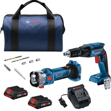 Bosch GXL18V - 291B25 18V 2 - Tool Combo Kit with Brushless Screwgun, Brushless Cut - Out Tool and (2) CORE 18V 4.0 Ah Compact Batteries - Mississauga Hardware Centre IncBOSCHGXL18V-291B25