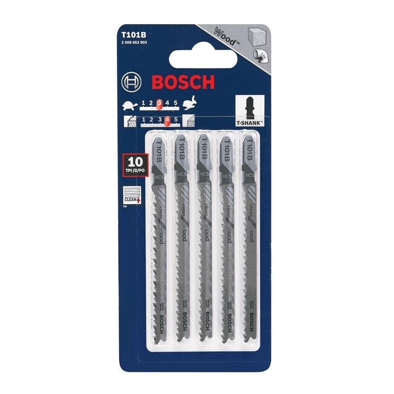 Bosch T101B 5 Pieces 4 In. 10 TPI Variable Pitch Clean for Wood T - Shank Jig Saw Blades - Mississauga Hardware Centre IncBOSCHT101B