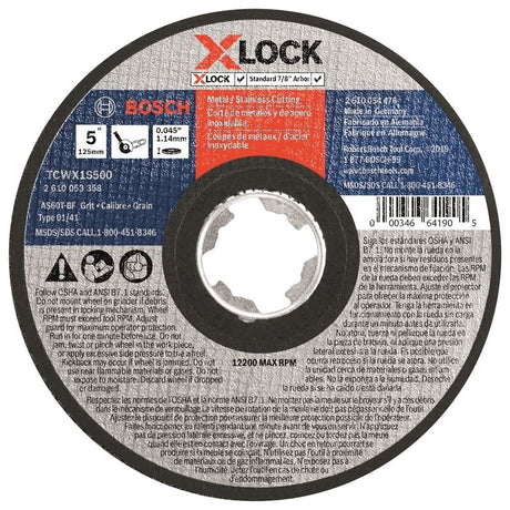 Bosch TCWX1S500 5 In. x .045 In. X - LOCK Arbor Type 1A (ISO 41) 60 Grit Fast Metal/Stainless Cutting Abrasive Wheel - Mississauga Hardware Centre IncBOSCHTCWX1S500