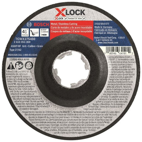 Bosch TCWX27S450 4 - 1/2 In. x .045 In. X - LOCK Arbor Type 27A (ISO 42) 60 Grit Fast Metal/Stainless Cutting Abrasive Wheel - Mississauga Hardware Centre IncBOSCHTCWX27S450
