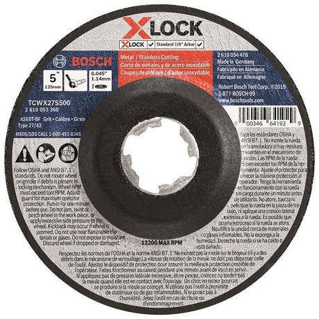Bosch TCWX27S500 5 In. x .045 In. X - LOCK Arbor Type 27A (ISO 42) 60 Grit Fast Metal/Stainless Cutting Abrasive Wheel - Mississauga Hardware Centre IncBOSCHTCWX27S500