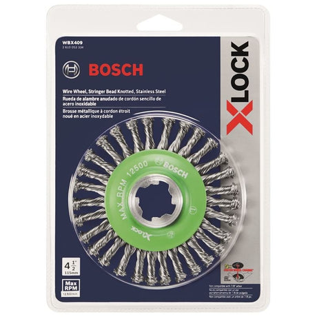 Bosch WBX409 4 - 1/2 In. Wheel Dia. X - LOCK Arbor Stainless Steel Stringer Bead Knotted Wire Wheel - Mississauga Hardware Centre IncBOSCHWBX409
