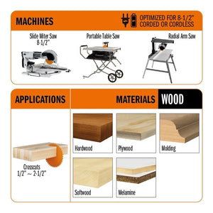 CMT 253.060.08 8 - 1/2 in Sliding Fine Finsh Saw Blade - 60T - Mississauga Hardware Centre Inc