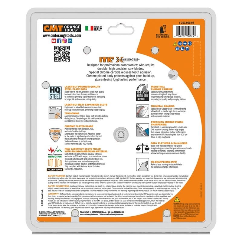 CMT 253.060.08 8 - 1/2 in Sliding Fine Finsh Saw Blade - 60T - Mississauga Hardware Centre Inc