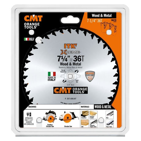 CMT ORANGE TOOLS 257.036.07 7 - 1/4 in ITK Xtreme 36T Wood and Metal Circular Saw Blade - Mississauga Hardware Centre Inc