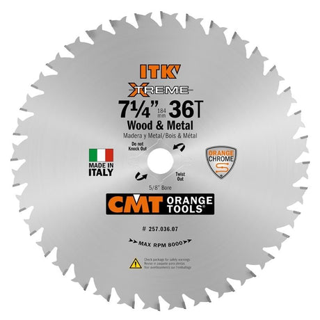 CMT ORANGE TOOLS 257.036.07 7 - 1/4 in ITK Xtreme 36T Wood and Metal Circular Saw Blade - Mississauga Hardware Centre Inc