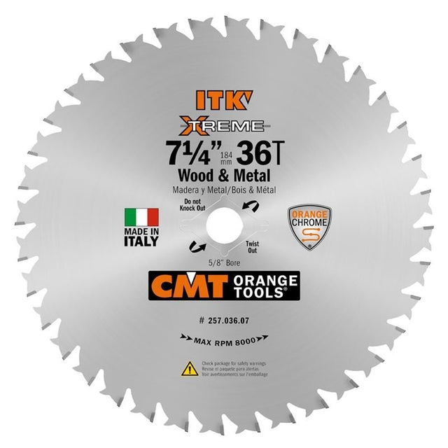 CMT ORANGE TOOLS 257.036.07 7 - 1/4 in ITK Xtreme 36T Wood and Metal Circular Saw Blade - Mississauga Hardware Centre Inc