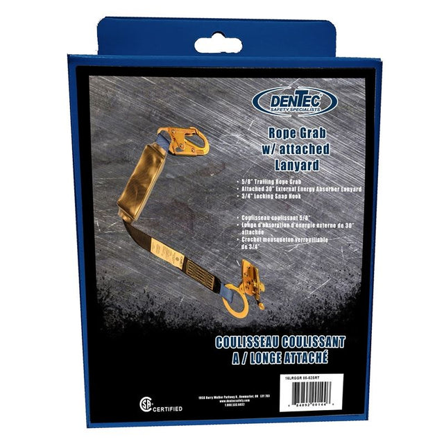 DENTEC 5/8in TRAILING ROPE GRAB WITH ATTACHED 2ft SHOCK PACK LANYARD with 3/4in SNAP HOOK - Mississauga Hardware Centre Inc