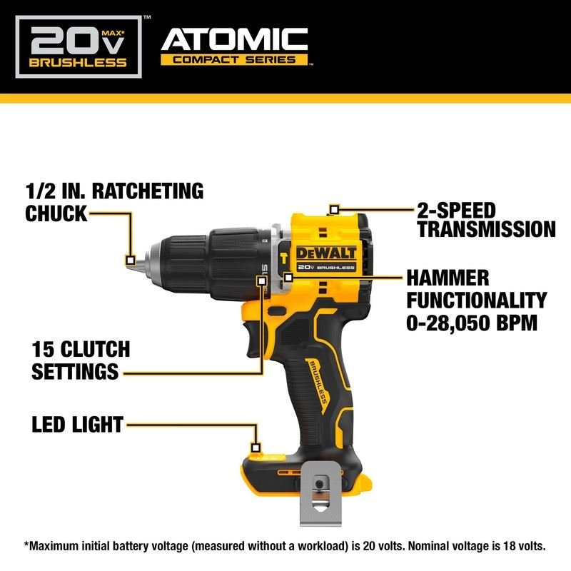 DEWALT DCD799B ATOMIC 20V MAX Brushless Cordless 1/2 in. Hammer Drill - Mississauga Hardware Centre IncDEWALTDCD799B