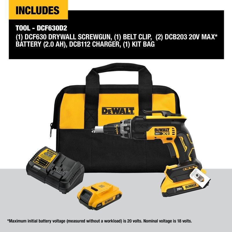 DEWALT DCF630D2 20V MAX XR Brushless Drywall Screwgun Kit (2.0Ah) - Mississauga Hardware Centre IncDEWALTDCF630D2
