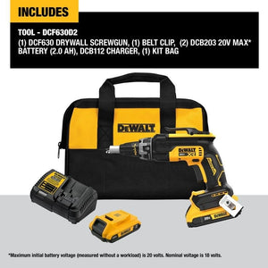 DEWALT DCF630D2 20V MAX XR Brushless Drywall Screwgun Kit (2.0Ah) - Mississauga Hardware Centre IncDEWALTDCF630D2