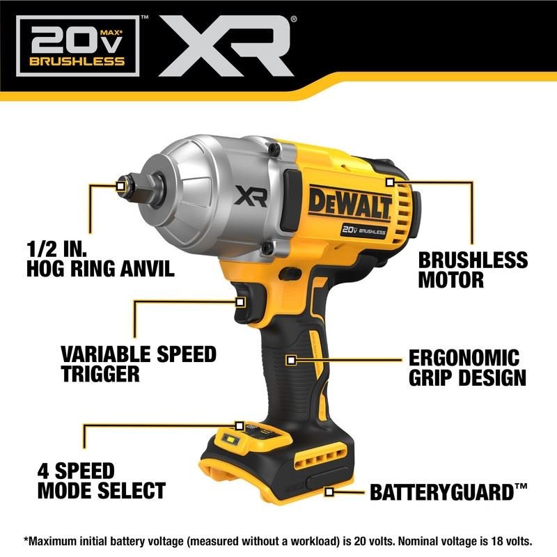 DEWALT DCF900B 20V MAX XR 1/2 In. High Torque Impact Wrench with Hog Ring Anvil - Mississauga Hardware Centre IncDEWALTDCF900B