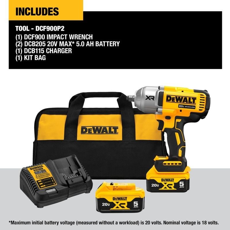 DEWALT DCF900P2 20V MAX XR 1/2 In. High Torque Impact Wrench with Hog Ring Anvil - Mississauga Hardware Centre IncDEWALTDCF900P2