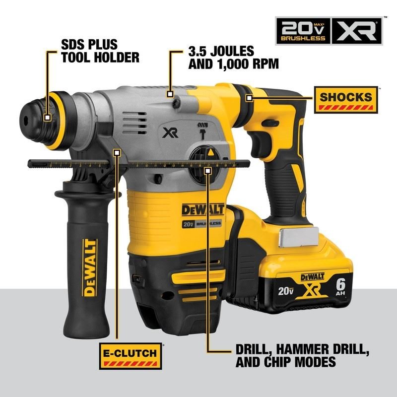 DEWALT DCH293R2 20V MAX 1 - 1/8 in. XR Brushless Cordless SDS PLUS Rotary Hammer Kit - Mississauga Hardware Centre IncDEWALTDCH293R2