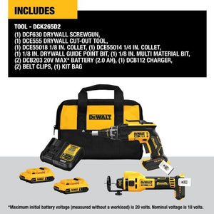 DEWALT DCK265D2 20V MAX XR Brushless Drywall Screwgun and Cut - Out Tool Combo Kit (2.0Ah) - Mississauga Hardware Centre IncDEWALTDCK265D2