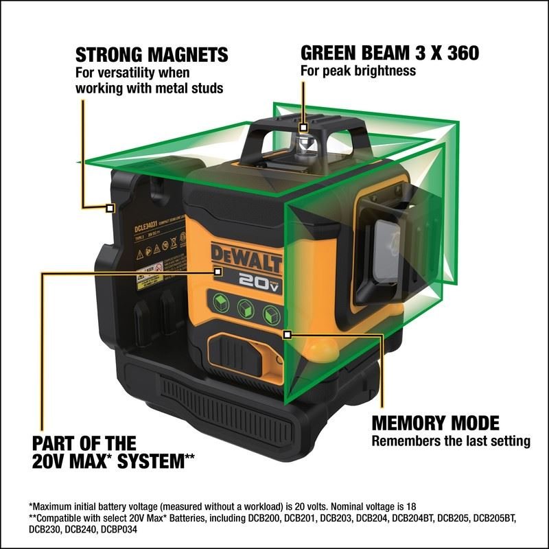 DEWALT DCLE34031D1 20V 3x360 Line Laser Kit - Mississauga Hardware Centre IncDEWALTDCLE34031D1
