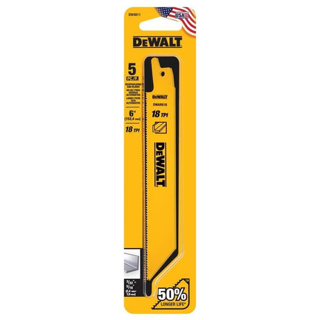 DEWALT DW4811 6in 18tpi Metal Cutting Bi - Metal Reciprocating Saw Blades - 5pk - Mississauga Hardware Centre IncDEWALTDW4811