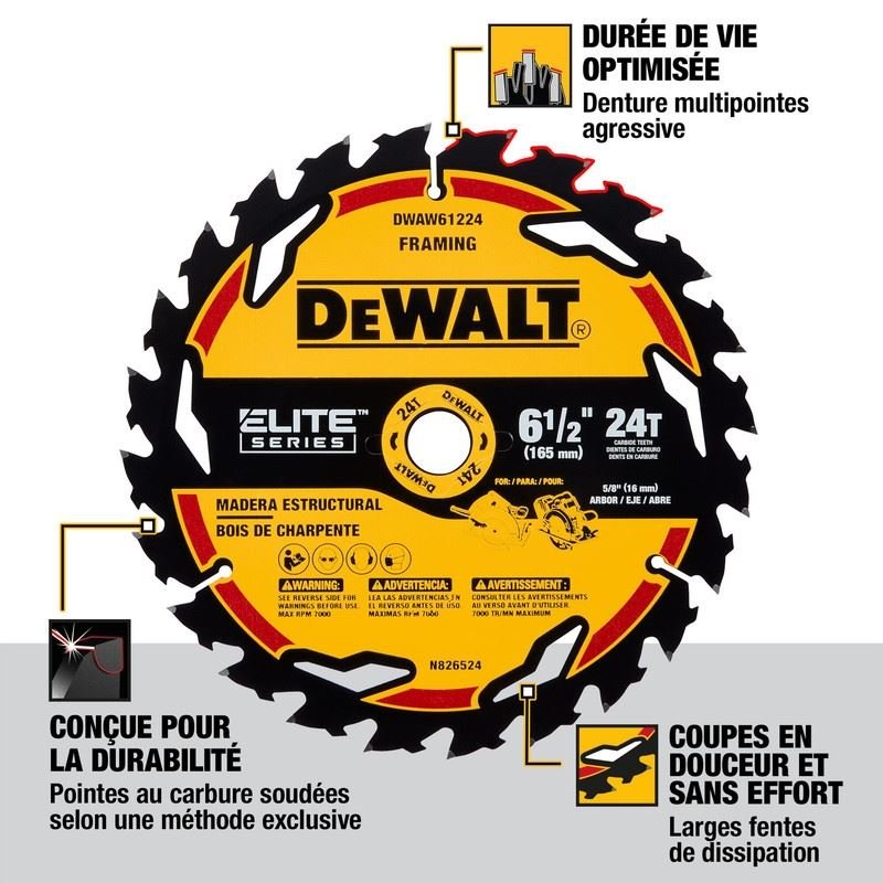 DEWALT DWAW61224 6 - 1/2in 24T ELITE SERIES Circular Saw Blade - Mississauga Hardware Centre IncDEWALTDWAW61224