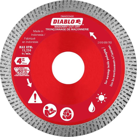 Diablo DMADC0400 4 in. Diamond Continuous Rim Cut - Off Discs for Masonry - Mississauga Hardware Centre Inc