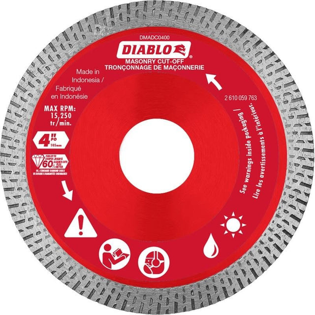 Diablo DMADC0400 4 in. Diamond Continuous Rim Cut - Off Discs for Masonry - Mississauga Hardware Centre Inc