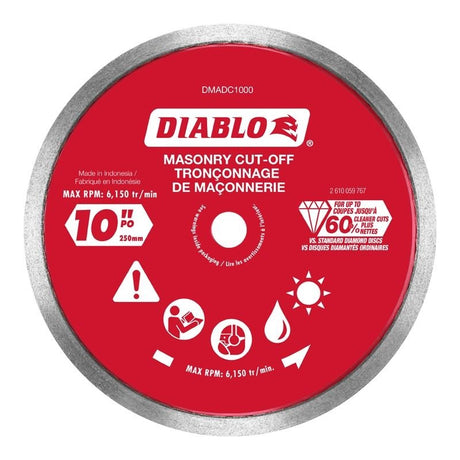 Diablo DMADC1000 10 in. Diamond Continuous Rim Cut - Off Discs for Masonry - Mississauga Hardware Centre Inc