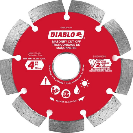 Diablo DMADS0400 4 in. Diamond Segmented Cut - Off Discs for Masonry - Mississauga Hardware Centre Inc